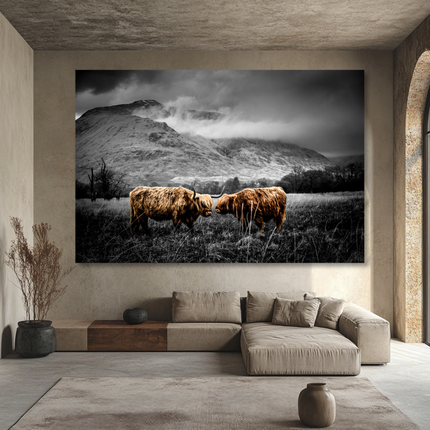 Aluart schilderij 'Schotse hooglanders in de natuur'