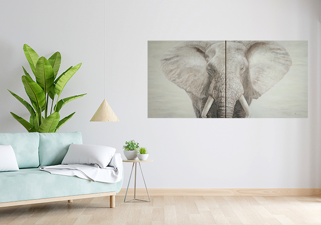 Canvas schilderij 'Tweeluik Elephant grey'