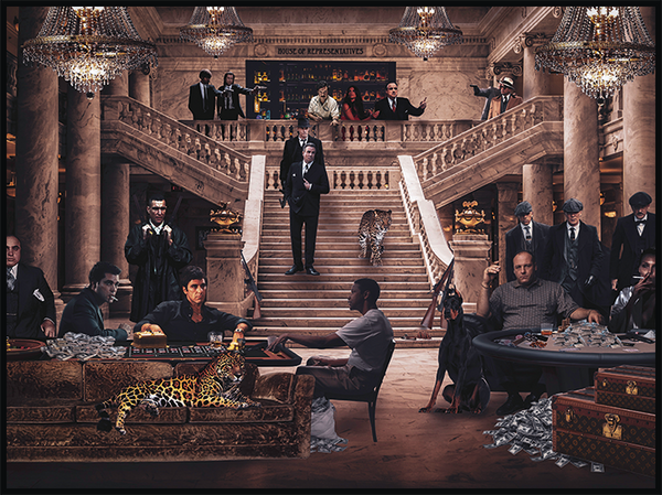 Ingelijste glasschilderij 'The gangsters in paradise'