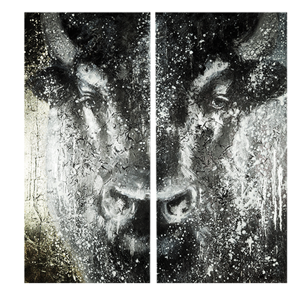 Canvas schilderij 'Zwart-gouden koe'