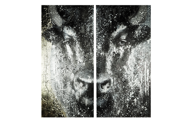 Canvas schilderij 'Zwart-gouden koe'