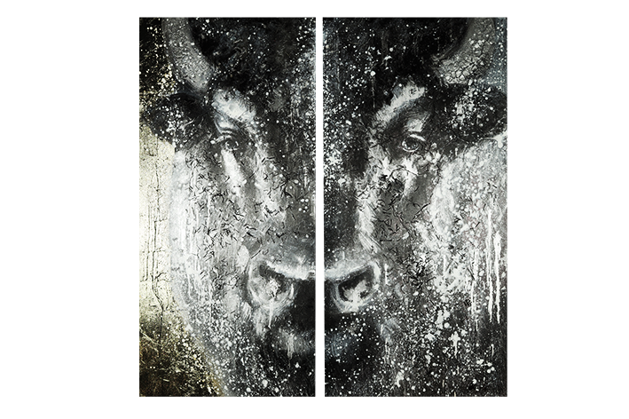 Canvas schilderij 'Zwart-gouden koe'