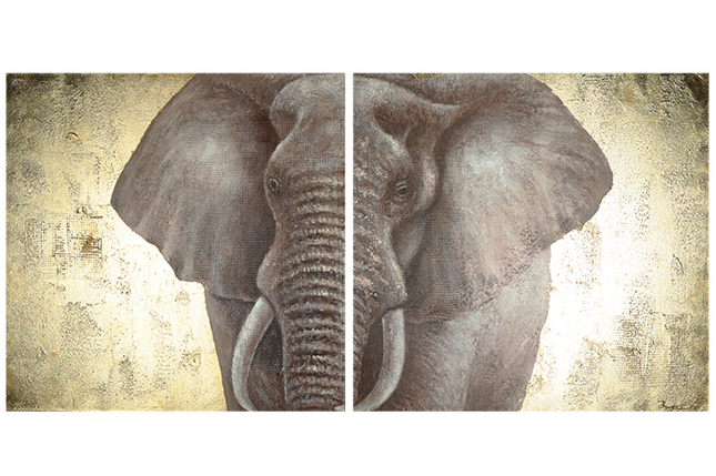Canvas schilderij 'Tweeluik Elephant Gold'
