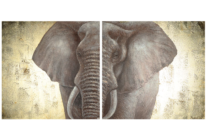 Canvas schilderij 'Tweeluik Elephant Gold'