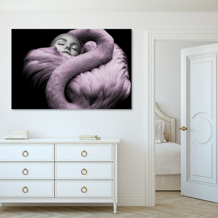 Aluart schilderij 'Vrouw met flamingo'