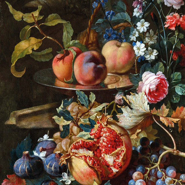 Wandkleed 'Stilleven met bloemen en fruit'