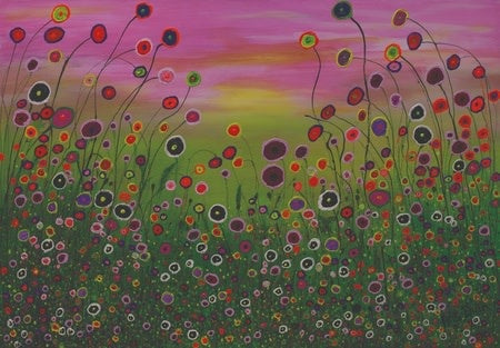 Aluart schilderij 'De vrolijke bloemenveld'