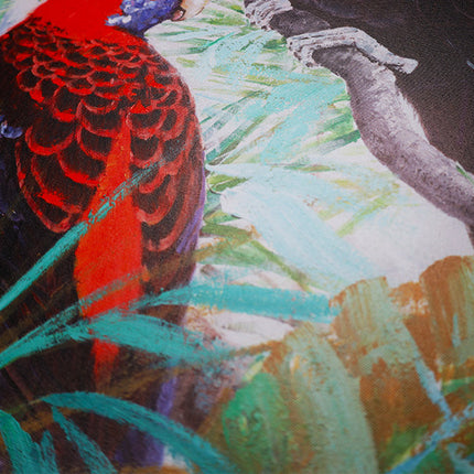 Canvas schilderij Mondiart 'Twee luik de kleurige papagaaien'