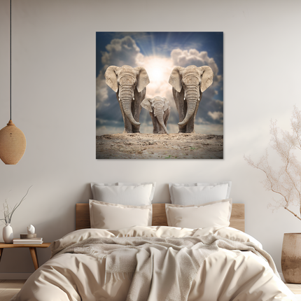 Aluart schilderij 'Elephant family on the road'