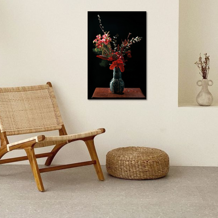 Aluart schilderij 'Delfst blauwe vaas met rode bloemen'