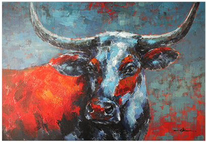 Canvas schilderij 'De kleurrijke stier'
