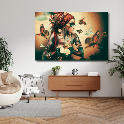 Aluart schilderij 'Woman with butterflies'