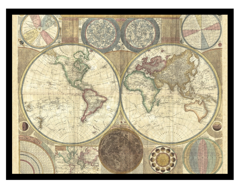 Ingelijste poster ' Old vintage world map'