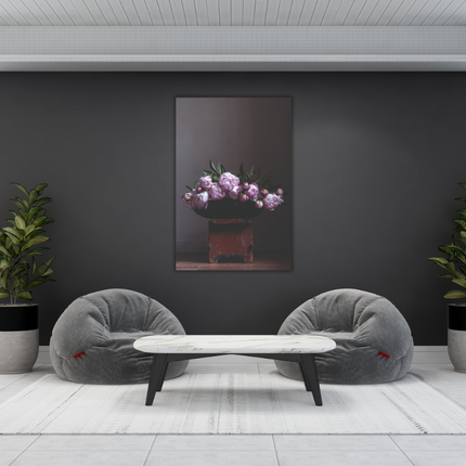 Aluart schilderij 'Pioenrozen in platte schaal'