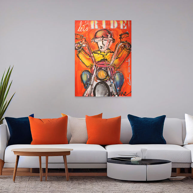 Verkocht Graffiti art 'Man on motorbike'