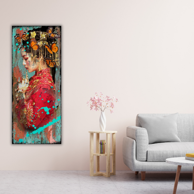 Leather dibond schilderij 'Geisha III'