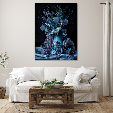 Aluart schilderij 'Blauwe Bloemen Op Vaas'
