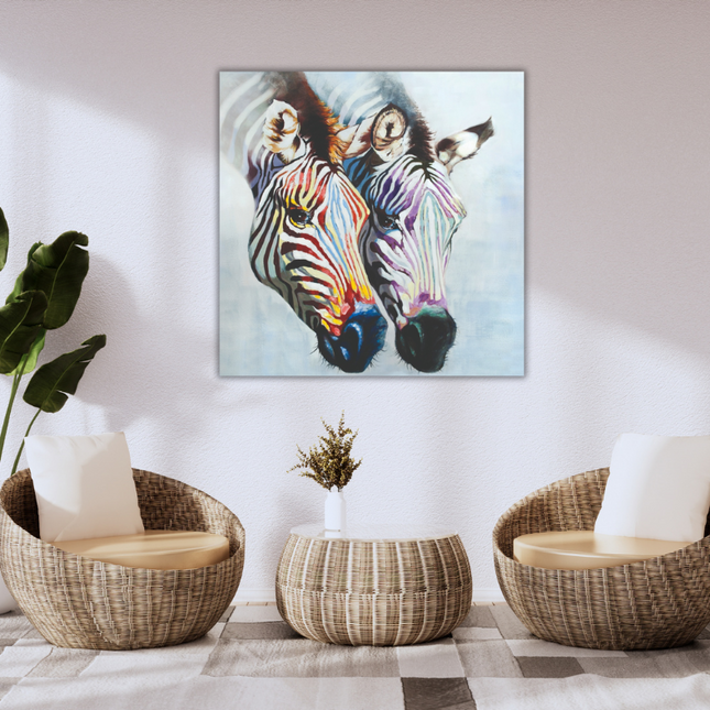 Aluart schilderij 'Colourful Zebra's'
