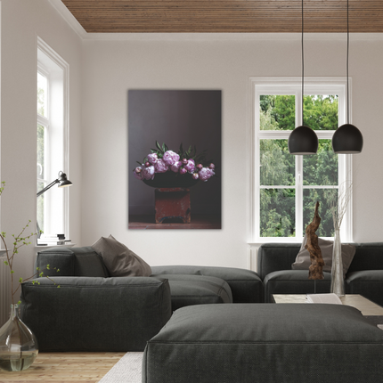 Aluart schilderij 'Pioenrozen in platte schaal'