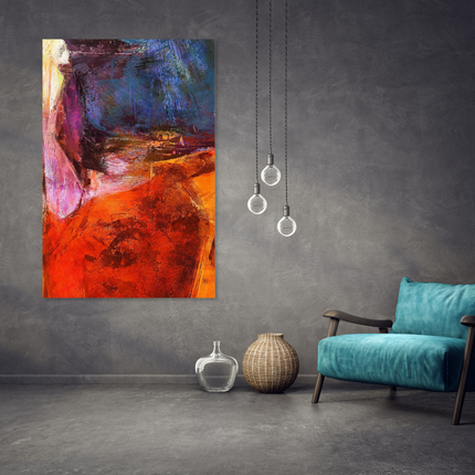 Aluart schilderij 'Abstract rood blauw tinten'