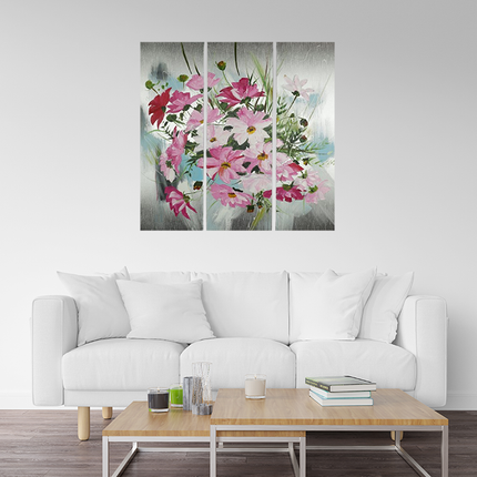 Canvas schilderij 'Drieluik bloemen boeket'