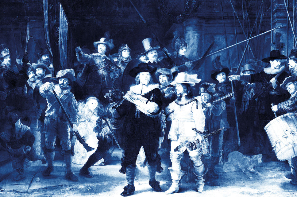 Schilderij 'De Nachtwacht delfstblauw'