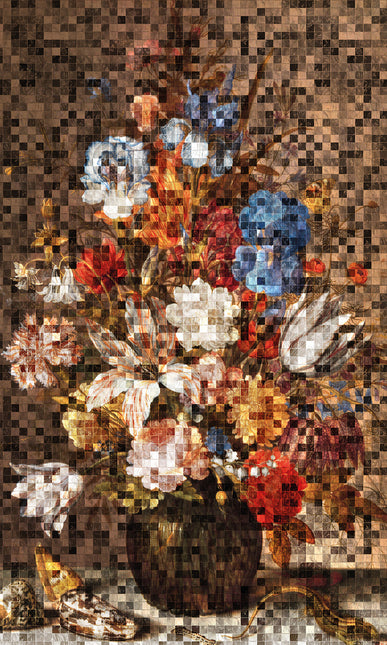 Wandkleed geblokt  'Stilleven bloemen'