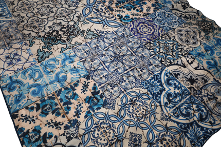 Mondiart Vloerkleed 'Blauw tegelmotief'