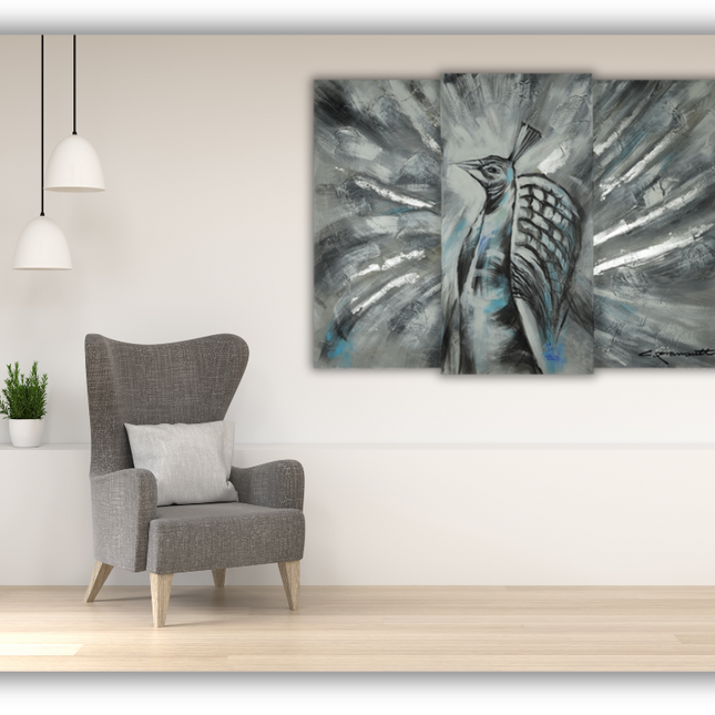 Canvas schilderij 'Drieluik Pauw'