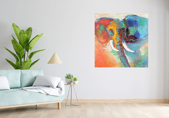 Canvas schilderij 'Meerkleurige olifant'