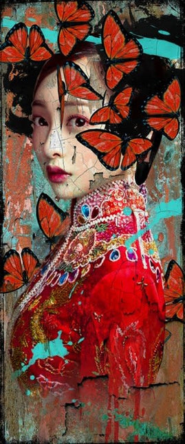 Leather dibond schilderij 'Geisha II'