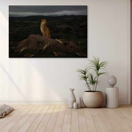 Aluart schilderij 'Cheetah met schildpadden'