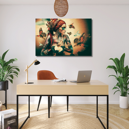 Aluart schilderij 'Woman with butterflies'