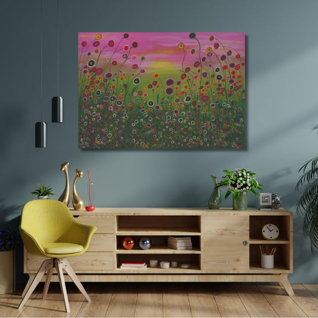 Aluart schilderij 'De vrolijke bloemenveld'