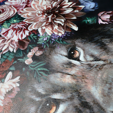 Canvas schilderij Mondiart 'Leeuw in bloemen'