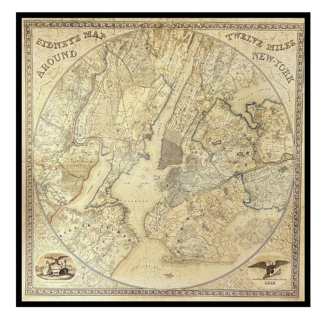 Ingelijste poster 'Twelve Miles aurond NY Maps 1849