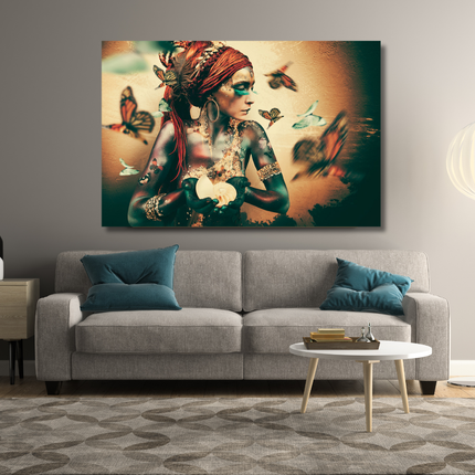 Aluart schilderij 'Woman with butterflies'