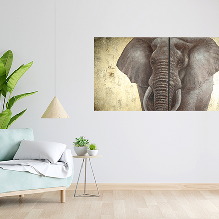 Canvas schilderij 'Tweeluik Elephant Gold'