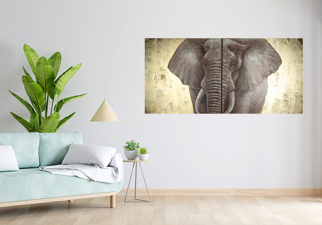 Canvas schilderij 'Tweeluik Elephant Gold'
