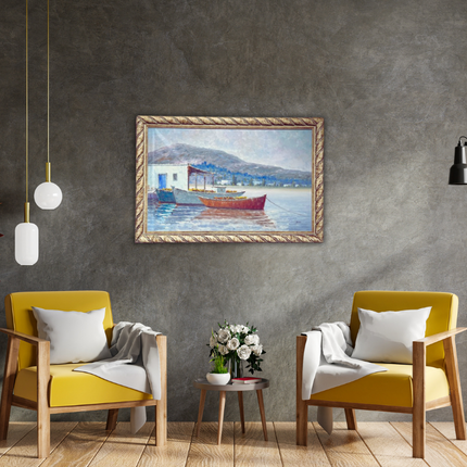 Schilderij ‘vissers hutje’ met Italiaanse lijst