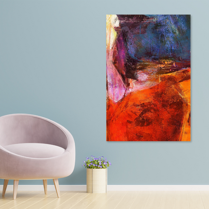 Aluart schilderij 'Abstract rood blauw tinten'