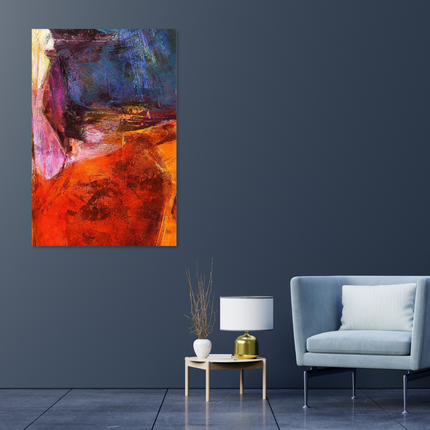 Aluart schilderij 'Abstract rood blauw tinten'