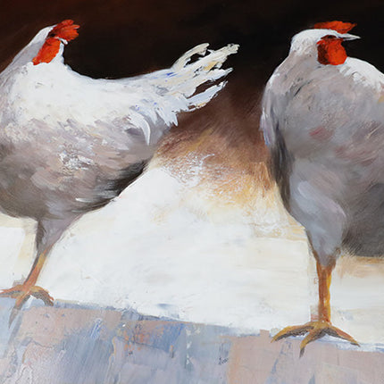 Canvas schilderij 'De vier kippen'