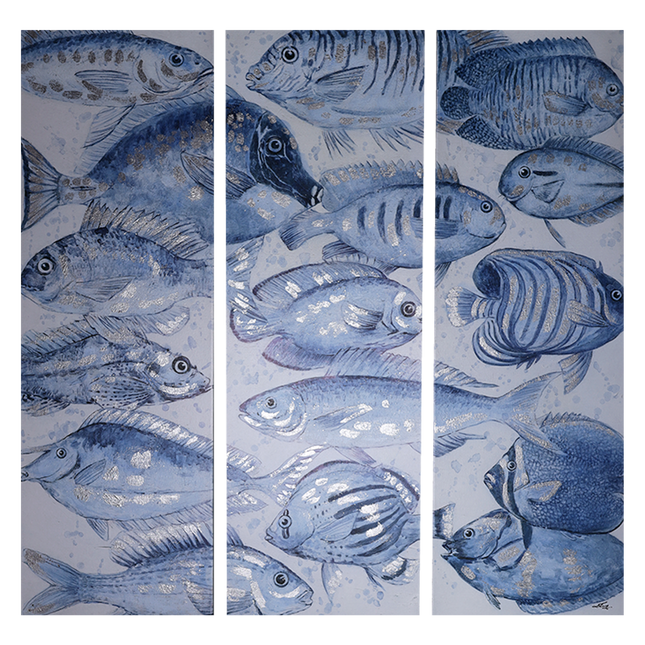 Canvas drieluik schilderij Mondiart 'Oceaan dieren'
