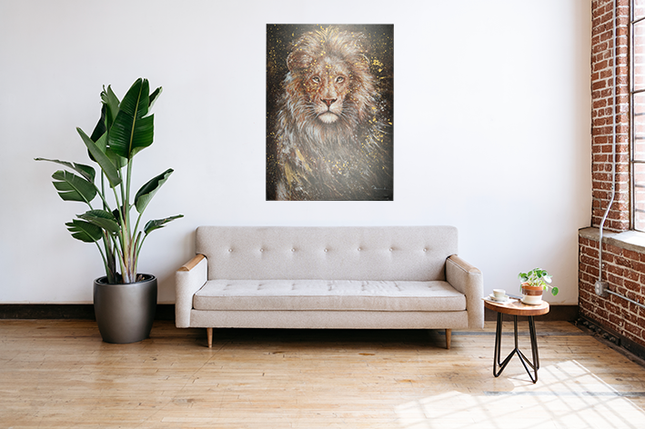 Canvas schilderij 'Lion with gold'