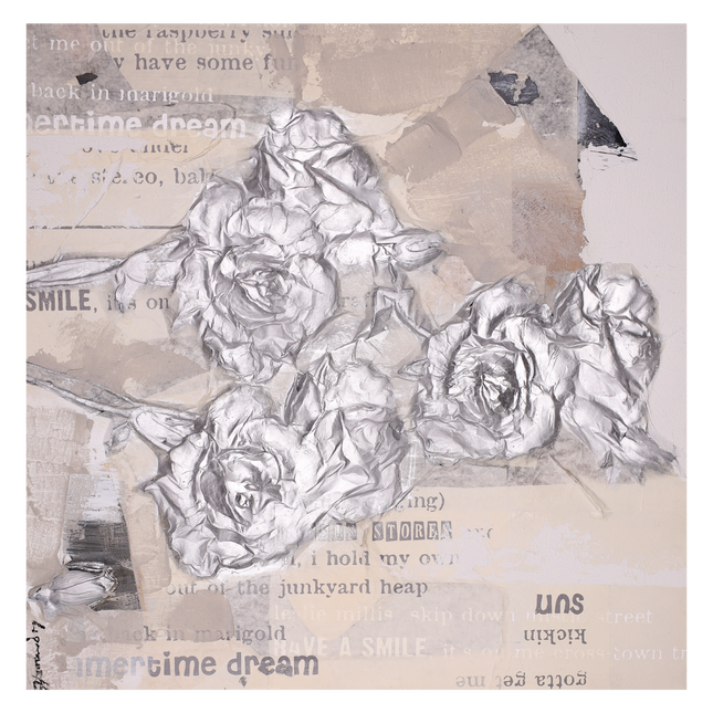Canvas schilderij 'Zilveren rozen'