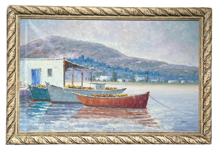Schilderij ‘vissers hutje’ met Italiaanse lijst