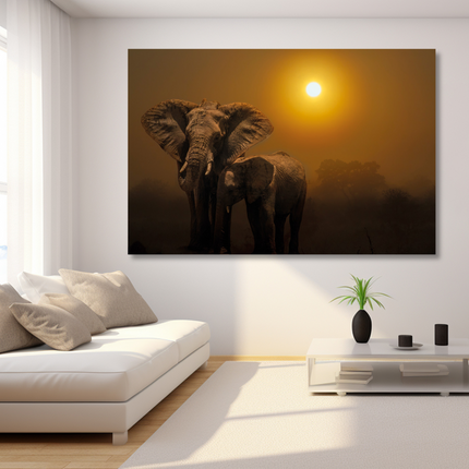 Aluart schilderij 'Olifanten Tijdens Zonsopkomst'