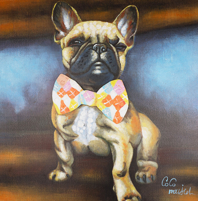 Canvas schilderij 'Hond met strik