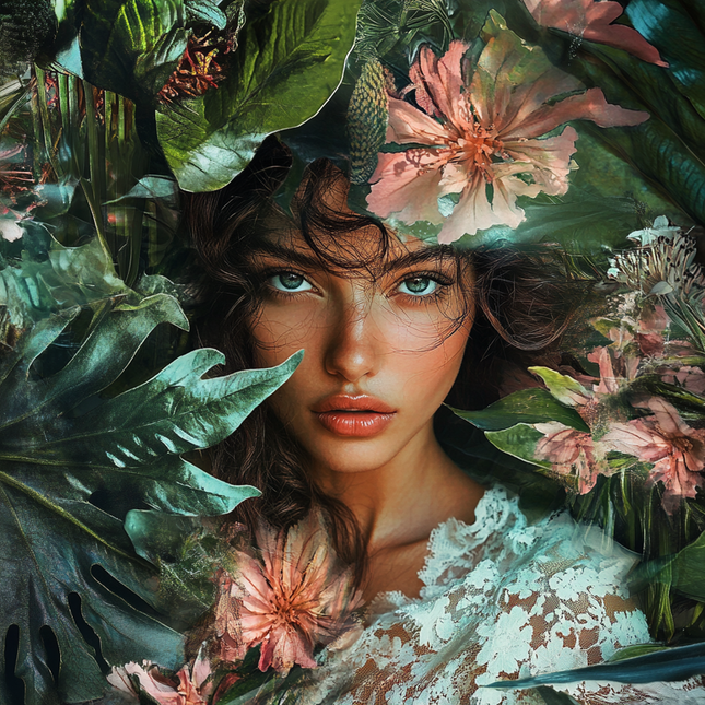 painting woman aluminium jungle leaves